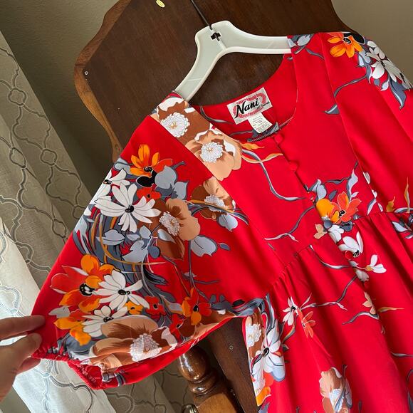 Vintage Nani Of Hawaii Maxi Hawaiian Dress 1970s Size 12 (small) Floral Red - Picture 6 of 11